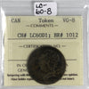 LC-60-8 1820 Lower Canada Shamrock at Left Bust & Harp Token ICCS Certified VG8 LC-60D1