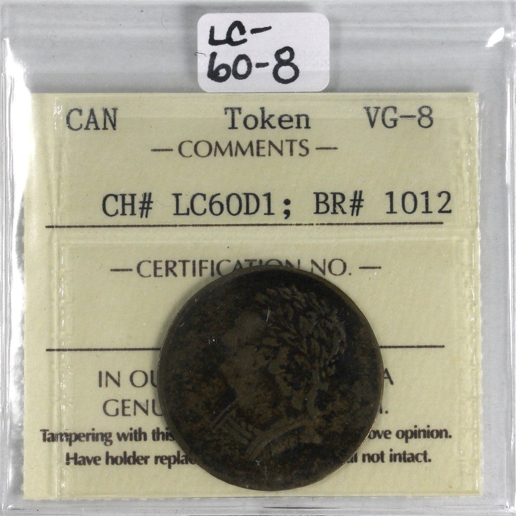 LC-60-8 1820 Lower Canada Shamrock at Left Bust & Harp Token ICCS Certified VG8 LC-60D1