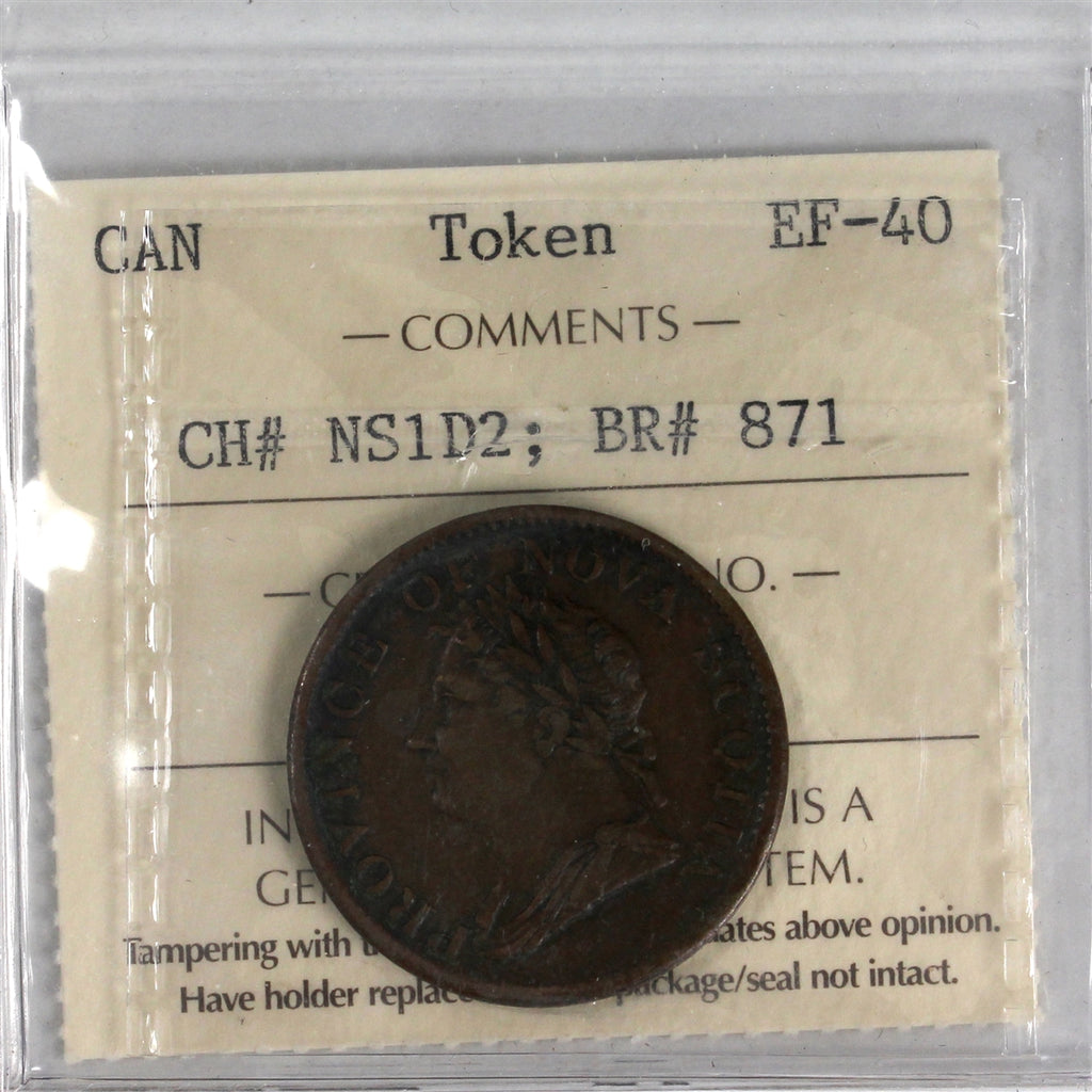 NS-1D2 1832 Nova Scotia George IV Thistle Halfpenny Token ICCS Certified EF40 BR# 871