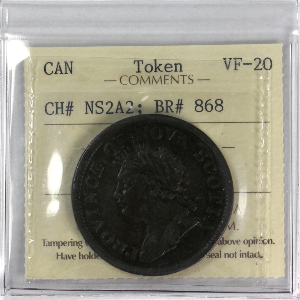 NS-2A2 1824 Nova Scotia George IV Penny Token ICCS Certified VF20 BR# 868
