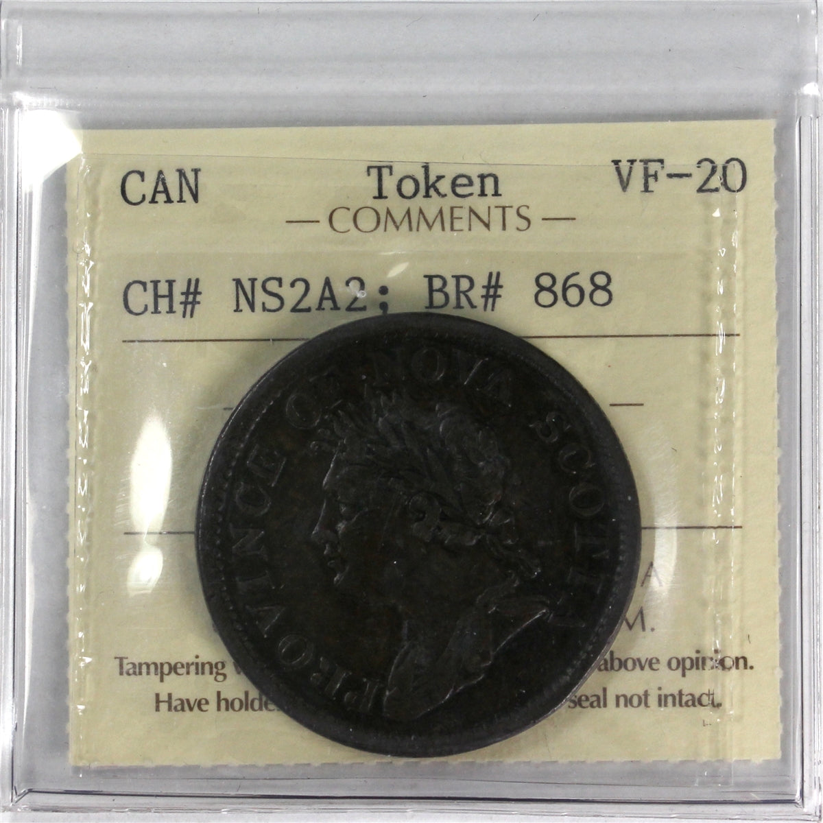 NS-2A2 1824 Nova Scotia George IV Penny Token ICCS Certified VF20 BR# 868