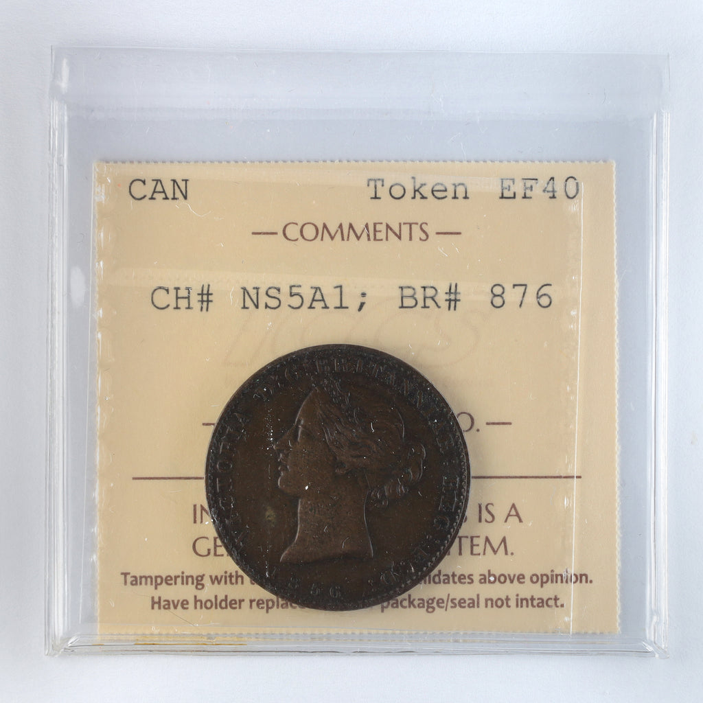 NS-5A1 1856 Nova Scotia Victoria Mayflower Half Penny Token ICCS Certified EF40 BR #876