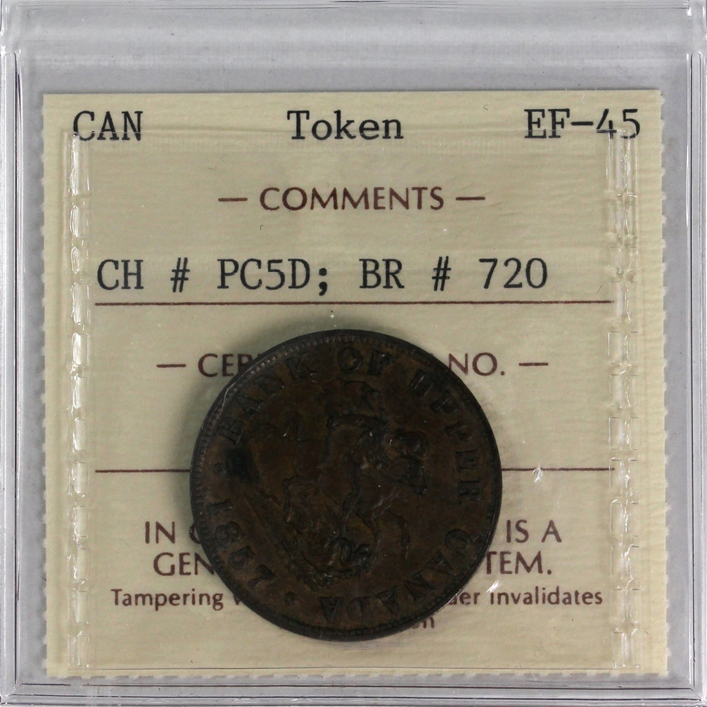PC-5D 1857 Province of Canada Bank of Upper Canada Halfpenny Token ICCS Certified EF45