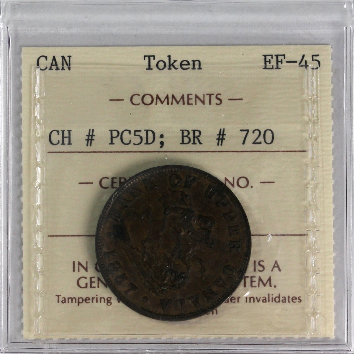 PC-5D 1857 Province of Canada Bank of Upper Canada Halfpenny Token ICCS Certified EF45