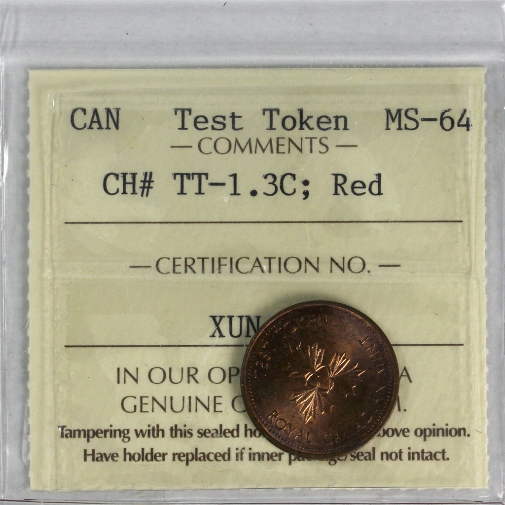 TT-1.3C Canada 1-cent Test Token ICCS Certified MS64 Red
