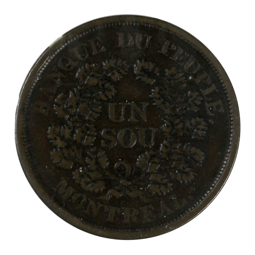 LC-5A3 (1838) Lower Canada Banque du Peuple, Montreal Un Sou Extra Fine (EF40)