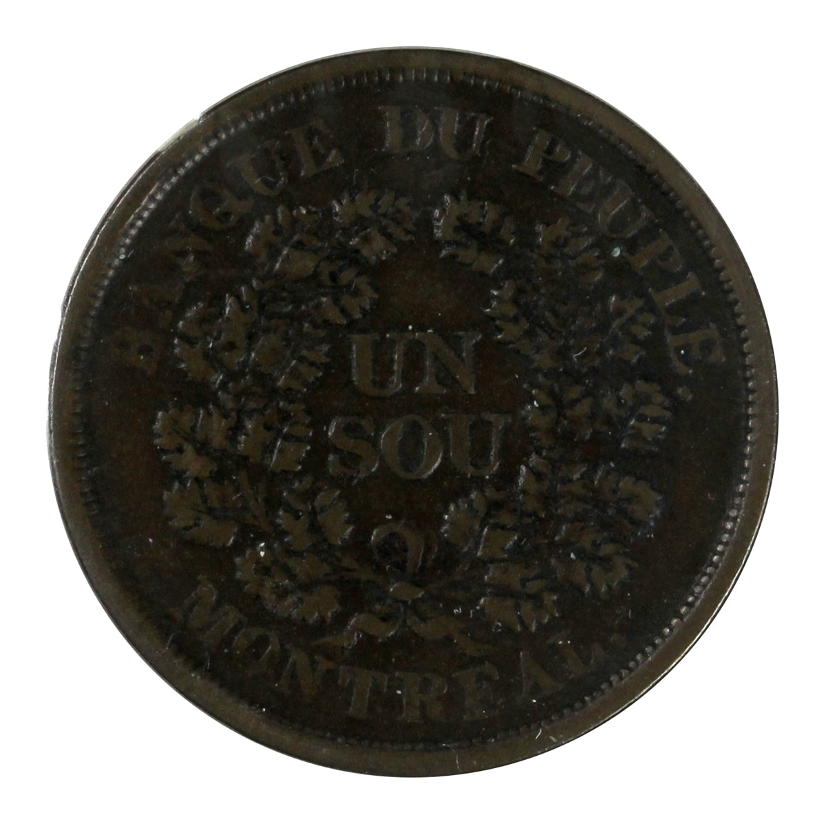LC-5A3 (1838) Lower Canada Banque du Peuple, Montreal Un Sou Extra Fine (EF40)