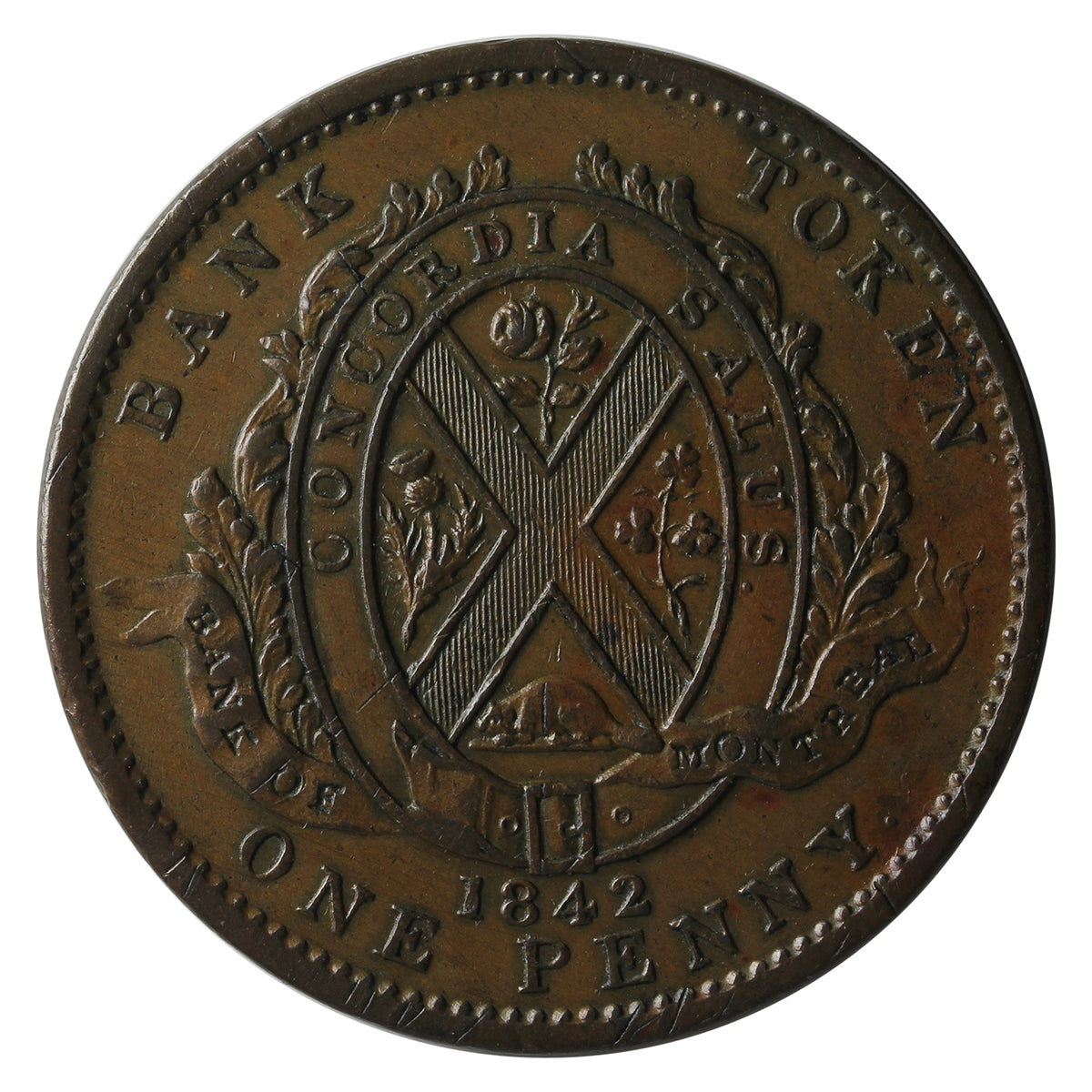 PC-2B 1842 Province of Canada Bank of Montreal Penny Token AU-UNC