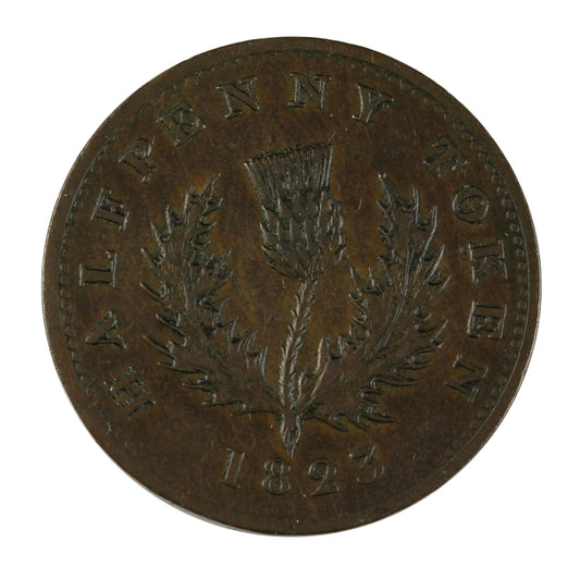 NS-1B1 1823 Nova Scotia Thistle Half Penny Token Extra Fine (EF40) $