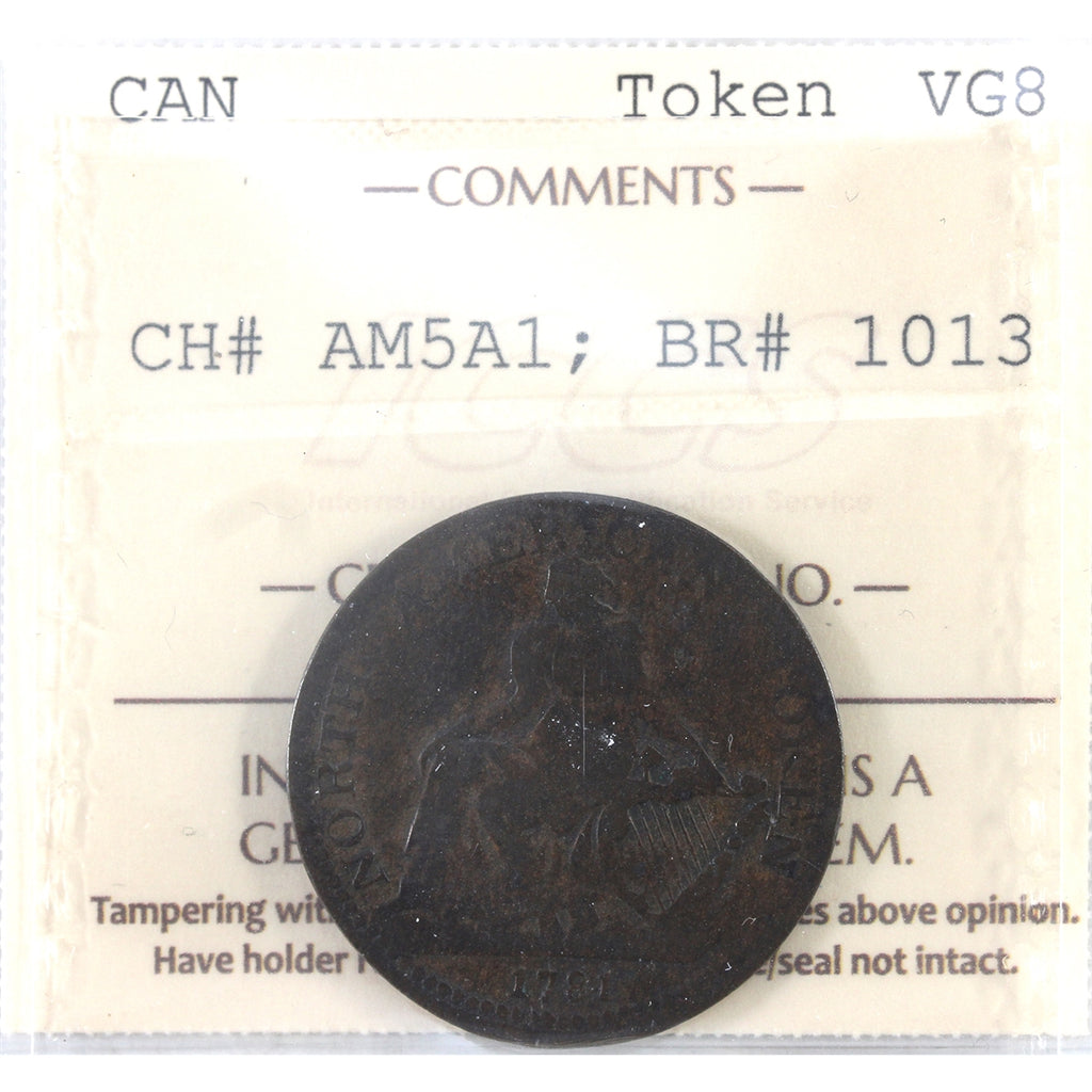 AM-5A1 1781 North American Token ICCS Certified VG8 BR# 1013