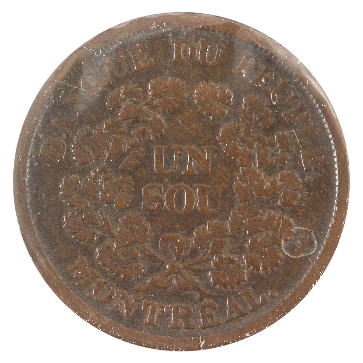 LC-5A 1838 Lower Canada, Banque du Peuple, Montreal, Un Sou Token F-VF (F15)