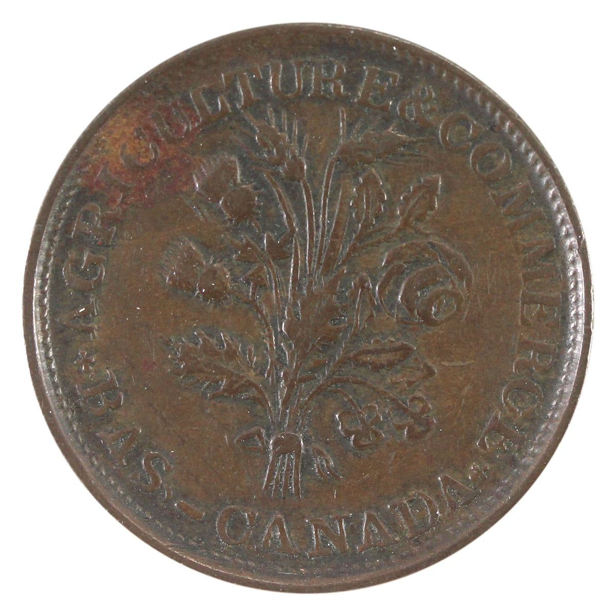 LC-33A1 No Date Lower Canada Un Sou, Montreal Agriculture &amp; Commerce Token Extra Fine (EF-40) $