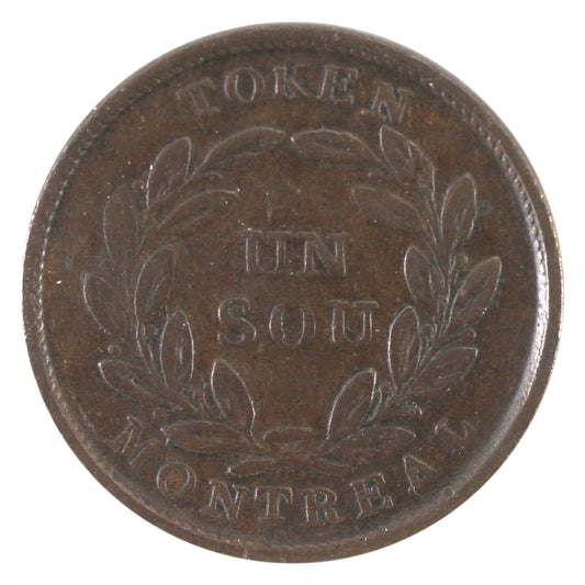 LC-33A1 No Date Lower Canada Un Sou, Montreal Agriculture &amp; Commerce Token VF-EF (VF-30) $