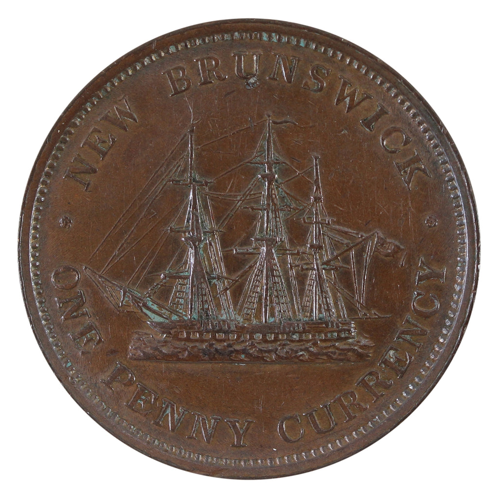 NB-2B2 1854 New Brunswick One Penny Currency Token Extra Fine (EF40) $
