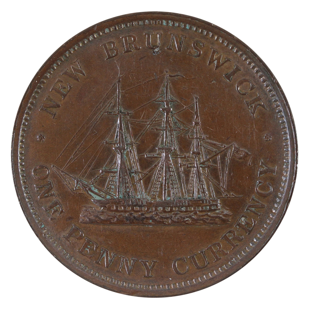 NB-2B2 1854 New Brunswick One Penny Currency Token Extra Fine (EF40) $