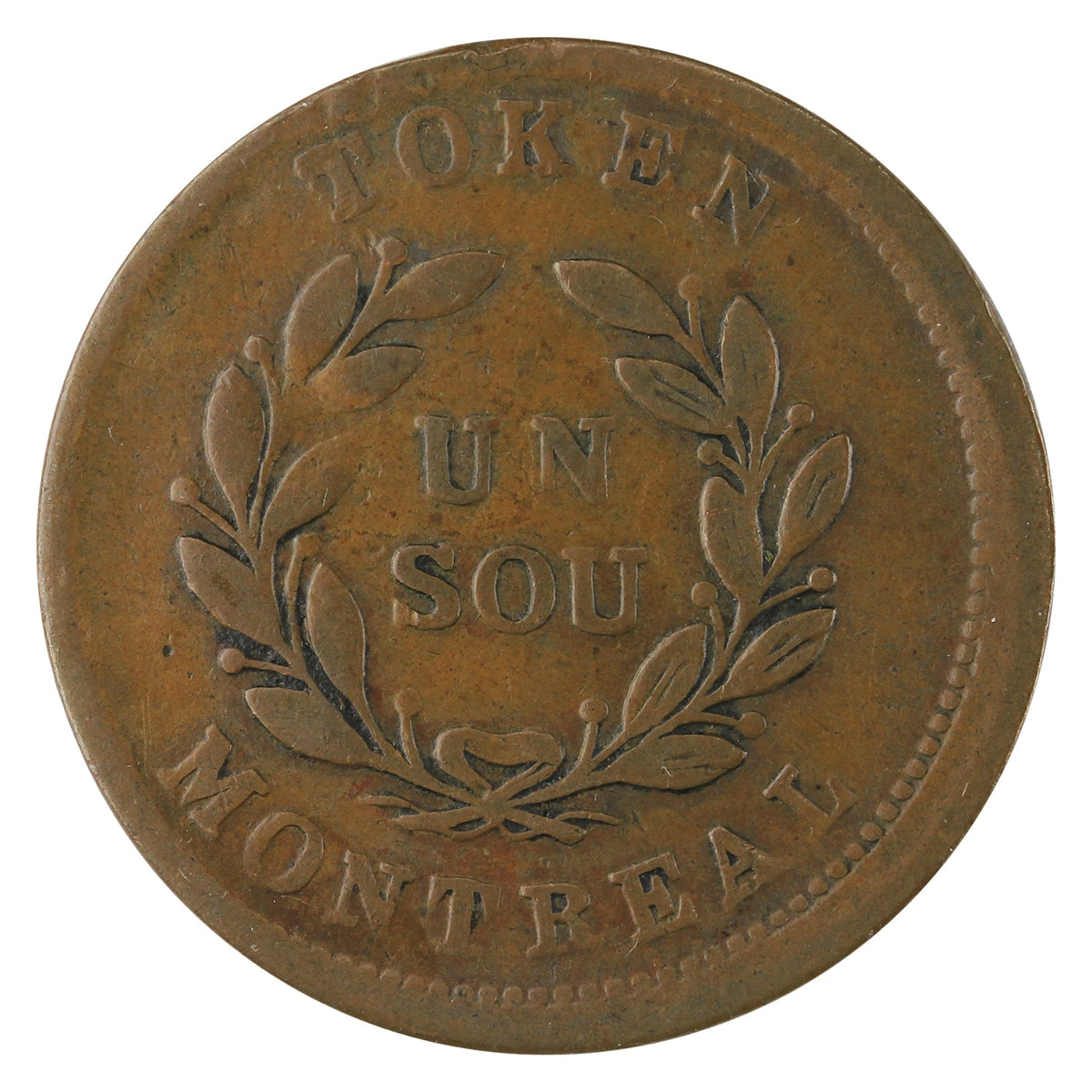 LC-40A1 Lower Canada Montreal Un Sou "Struck off Centre" Token Very Fine (VF20)