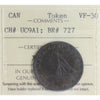 UC-9A1 1820 Upper Canada Commercial Change Half Penny Token ICCS Certified VF30