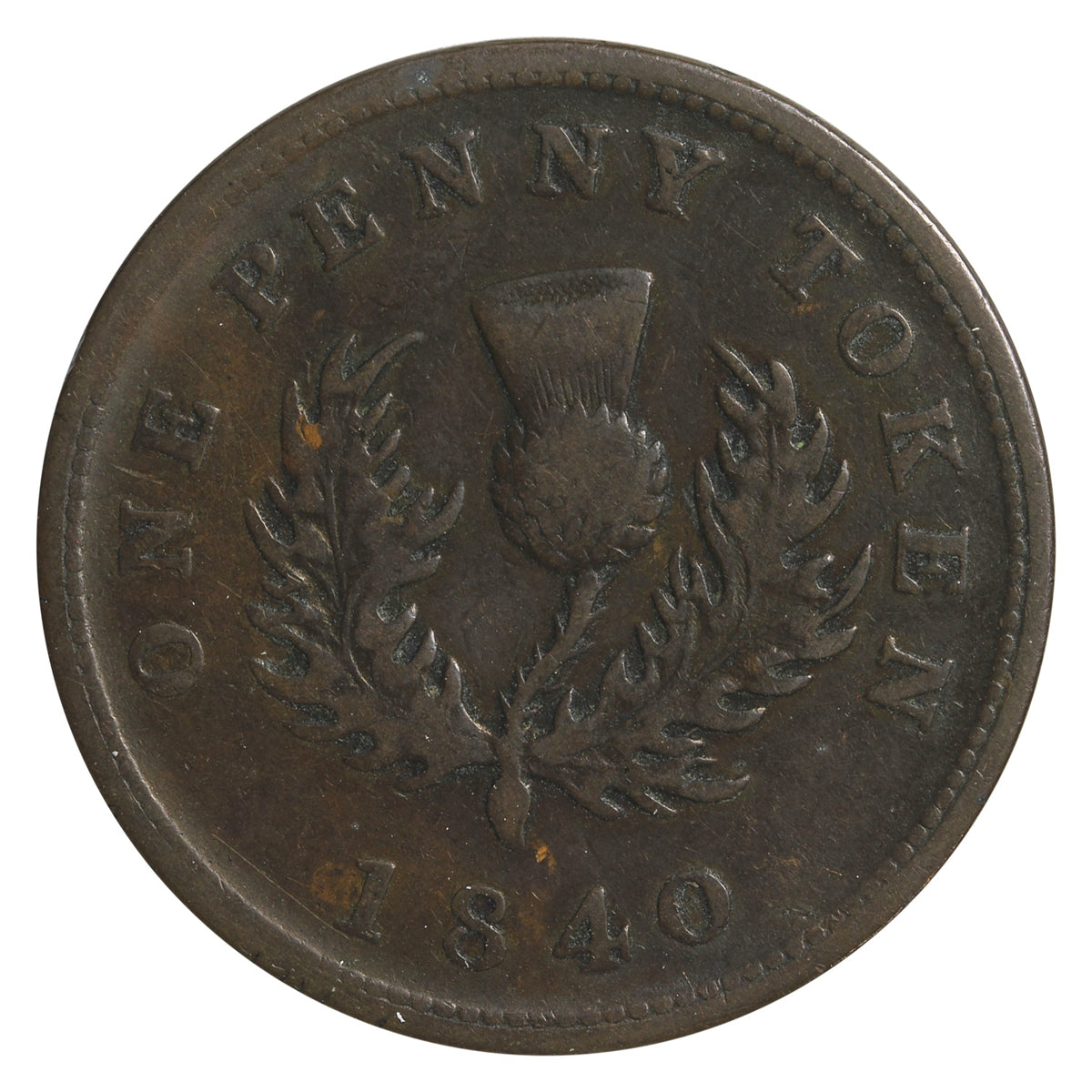 NS-2C1 1840 Nova Scotia Victoria Thistle Penny Token F-VF (F15)