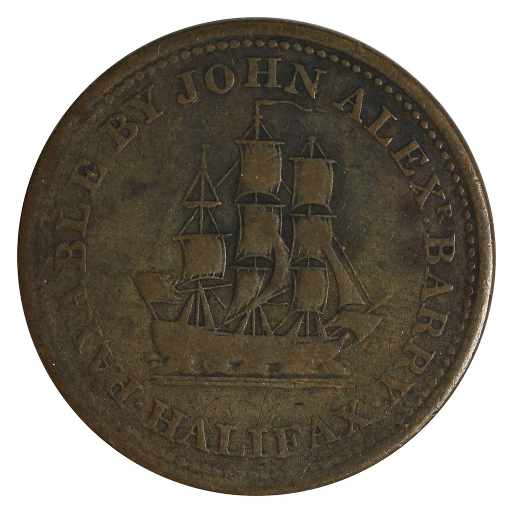 NS-14A5 1815 Nova Scotia John Alexr. Barry, Halifax Half Penny Token Fine (F12)