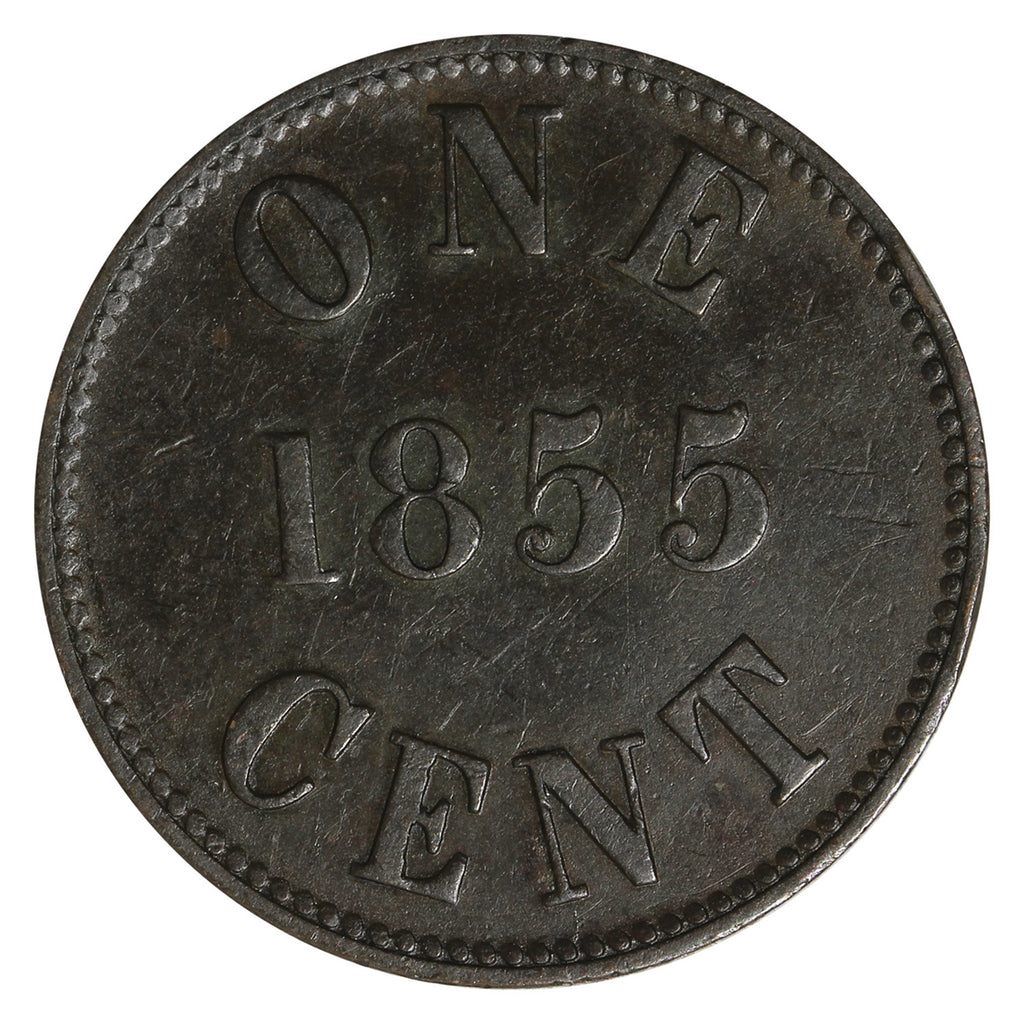 PE-6A1 1855 PEI Fisheries and Agriculture One Cent Token Extra Fine (EF40)
