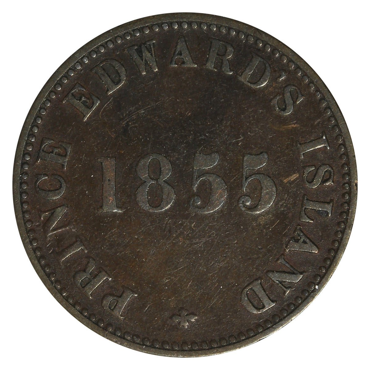 PE-7A1 1855 PEI Self Government &amp; Free Trade Thick Top Fives Token F-VF (F15)