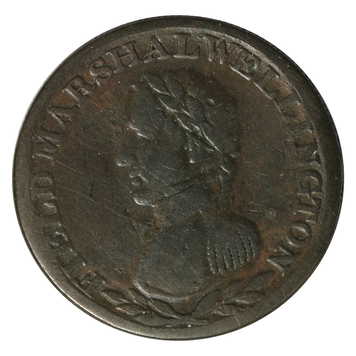 WE-1A3 1813 Wellington Thick Flan Half Penny Token F-VF (F15)