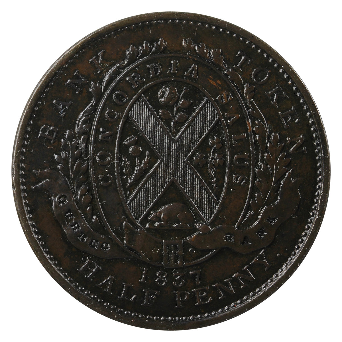 LC-8B2 1837 Lower Canada Quebec Bank Half Penny Token Almost Uncirculated (AU50) $