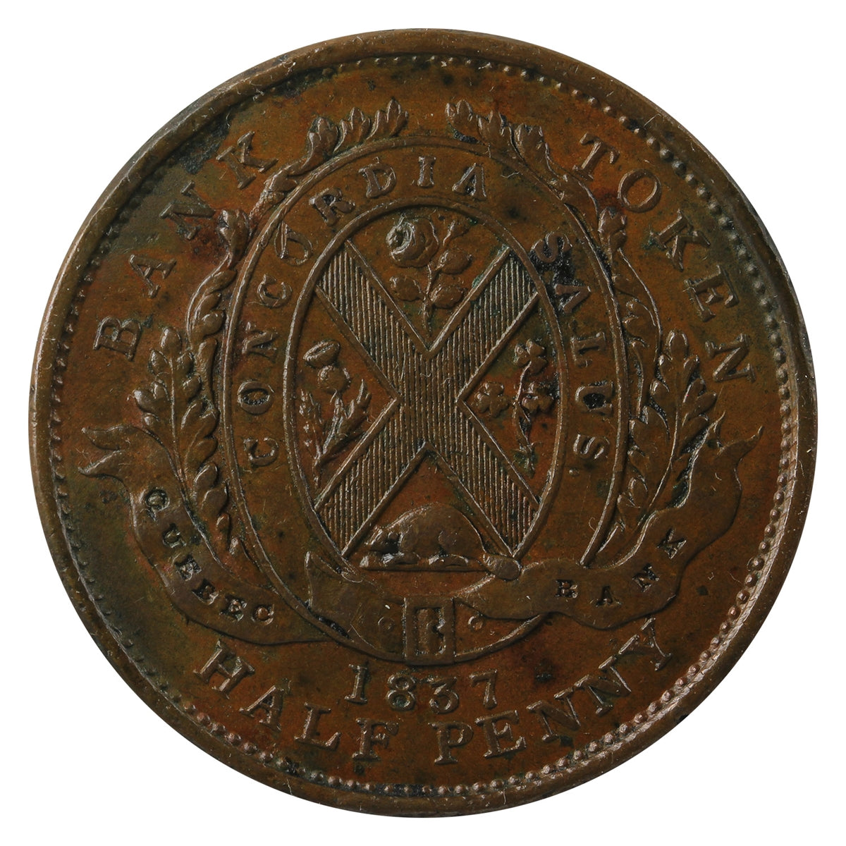 LC-8B2 1837 Lower Canada, Quebec Bank Half Penny Token EF-AU (EF45) $