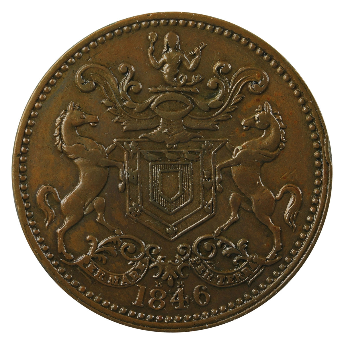 NF-1C1 1846 Newfoundland Rutherford Bros. Harbour Grace Token Almost Uncirculated (AU50)