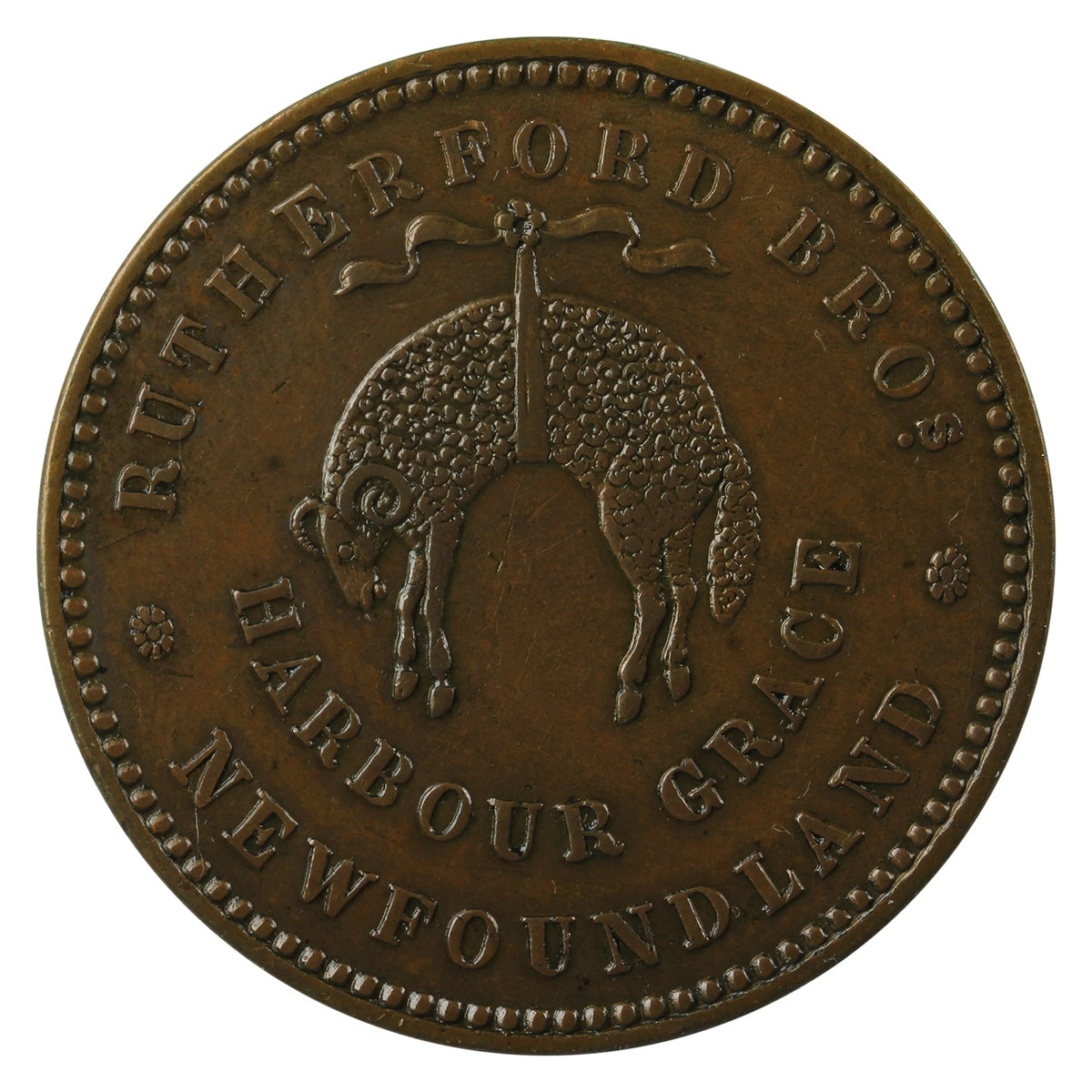 NF-1C1 1846 Newfoundland Rutherford Bros. Harbour Grace Token Almost Uncirculated (AU50)