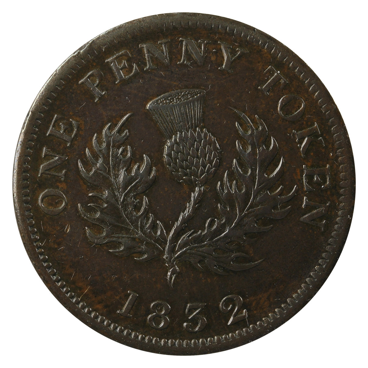 NS-2B1 1832 Nova Scotia George VI Penny Thistle Token Almost Uncirculated (AU50) $