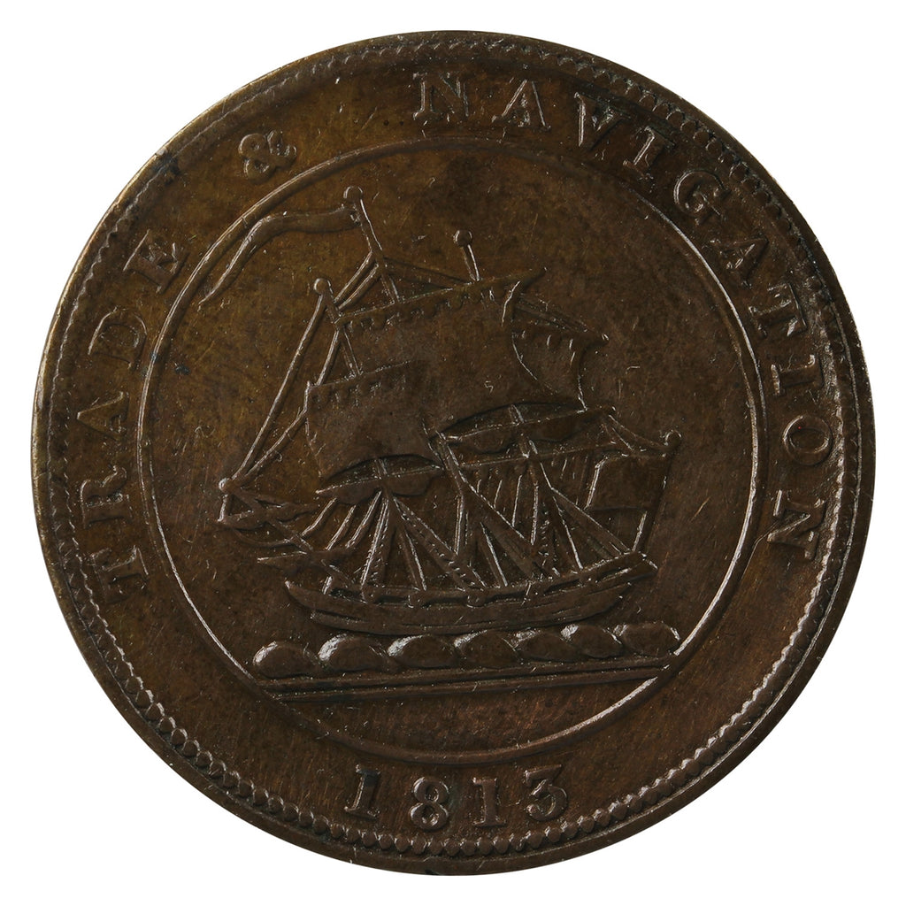 NS-21A2 1813 Trade &amp; Navigation Half Penny Token Extra Fine (EF40) $