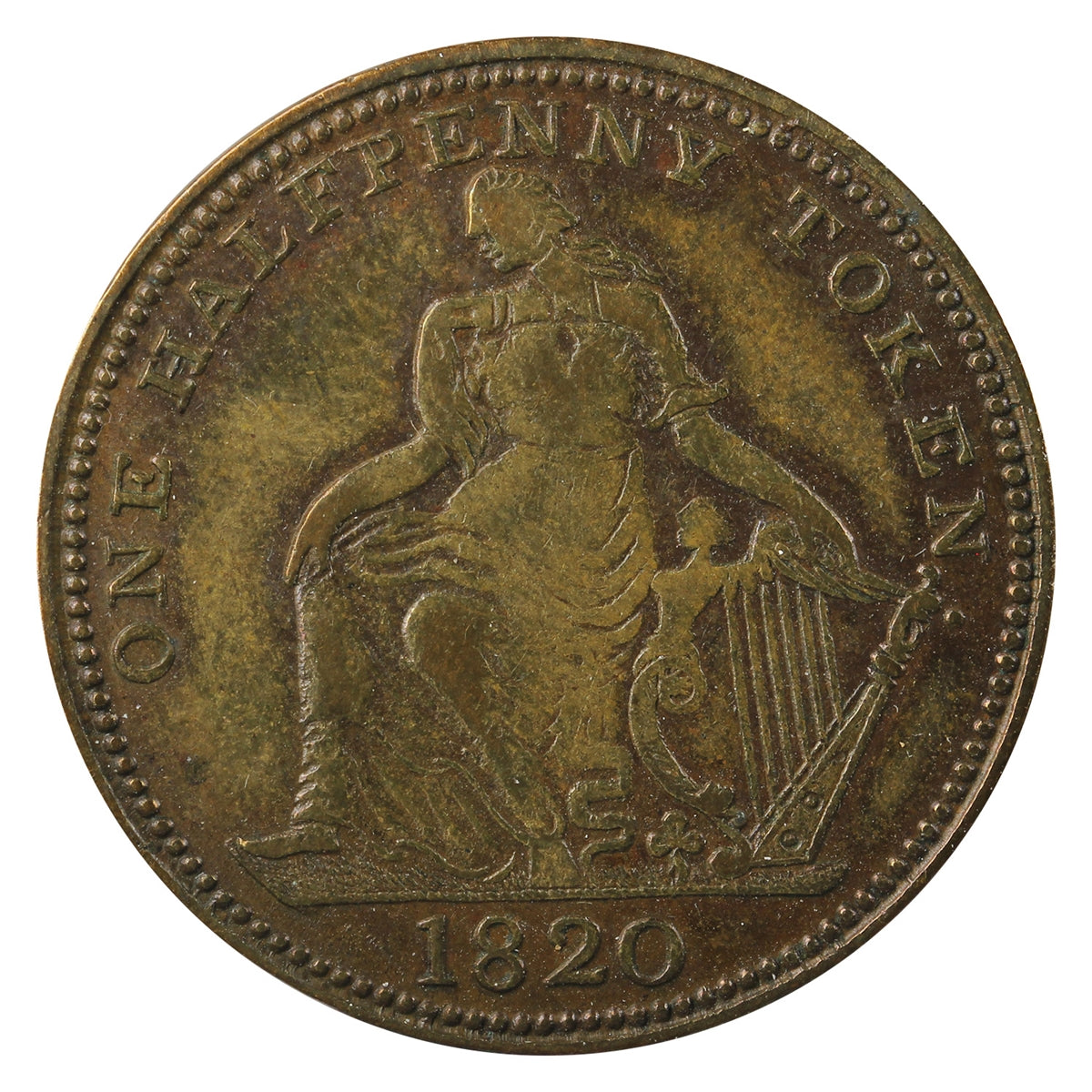 NS-24A2 1820 Trade &amp; Navigation Brass Half Penny Token VF-EF (VF30) $