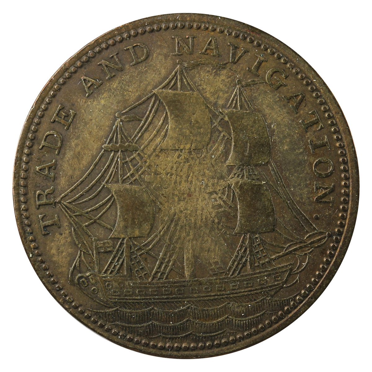 NS-24A2 1820 Trade &amp; Navigation Brass Half Penny Token VF-EF (VF30) $