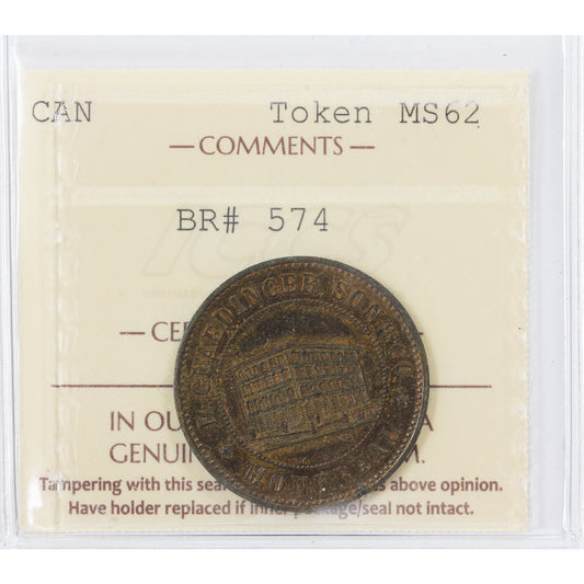 BR #574 1852 Gnaedinger Son & Co. Montreal Token ICCS Certified MS-62