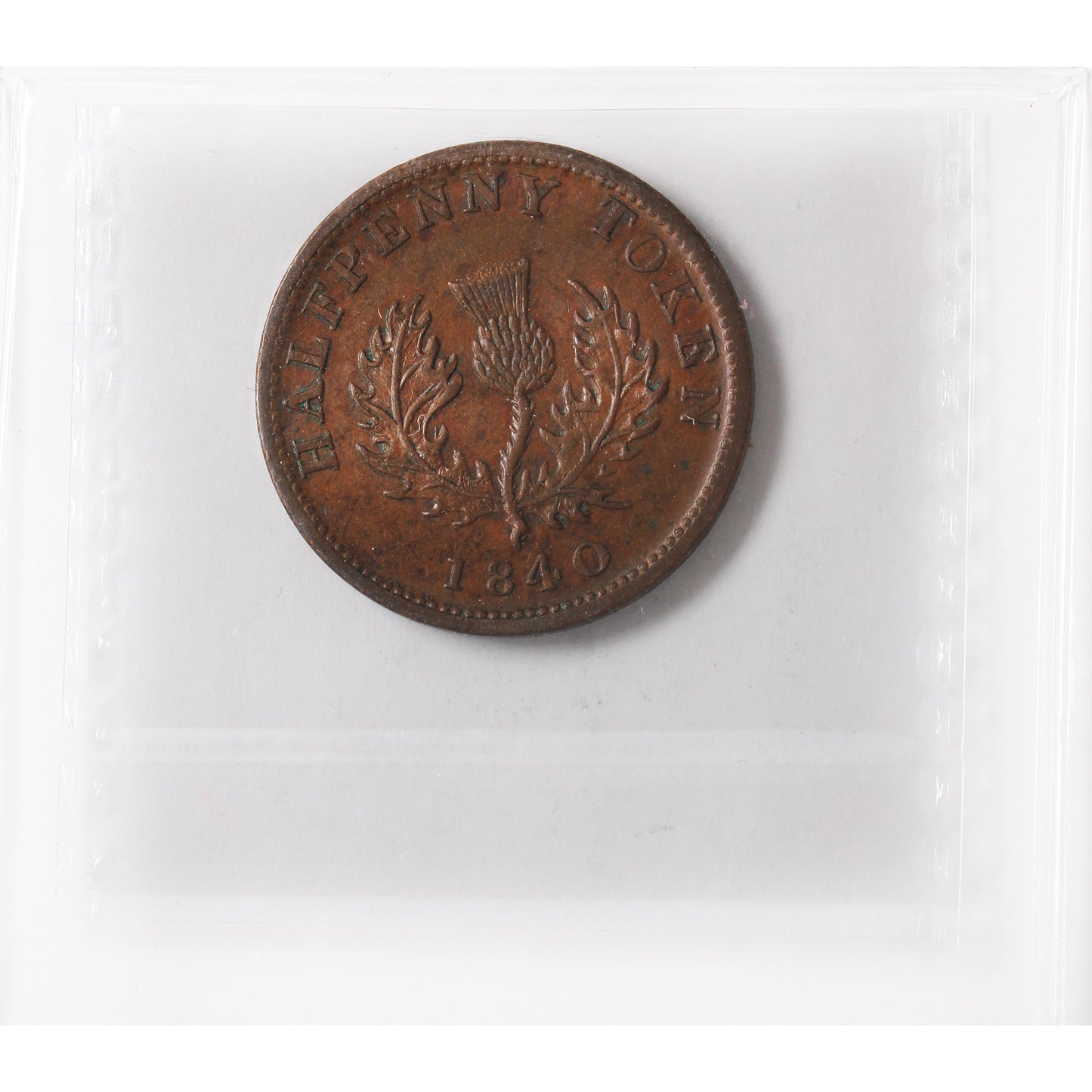 NS-1E2 1840 Nova Scotia Victoria Thistle Half Penny Token ICCS Certified AU-50 BR #874