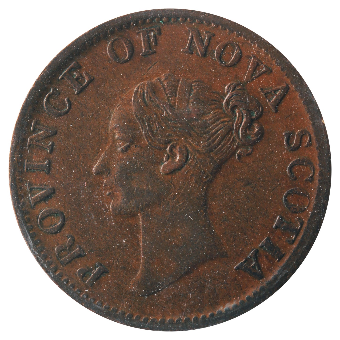NS-1E2 1840 Nova Scotia Victoria Thistle Half Penny Token ICCS Certified AU-50 BR #874