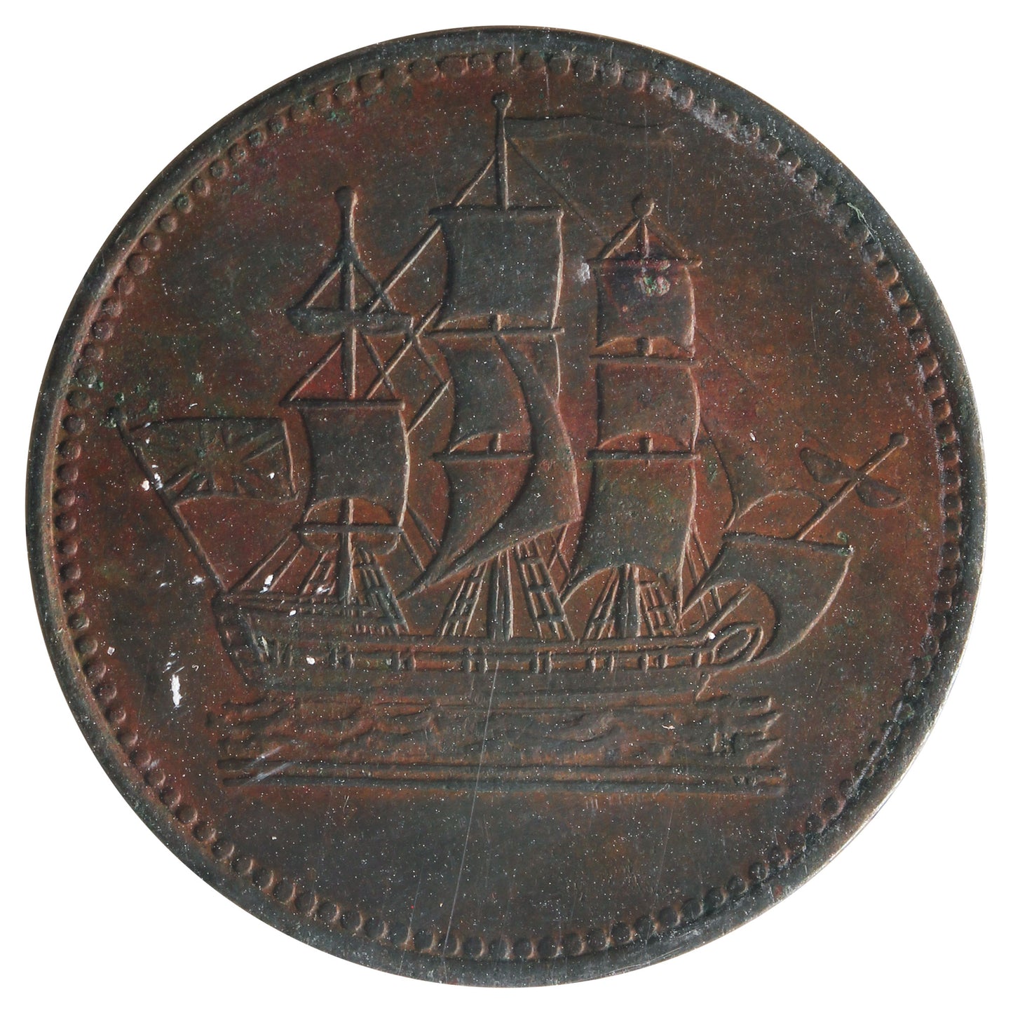 PE-10-38 No Date PEI Ships Colonies & Commerce Token ICCS Certified AU-50 BR #997
