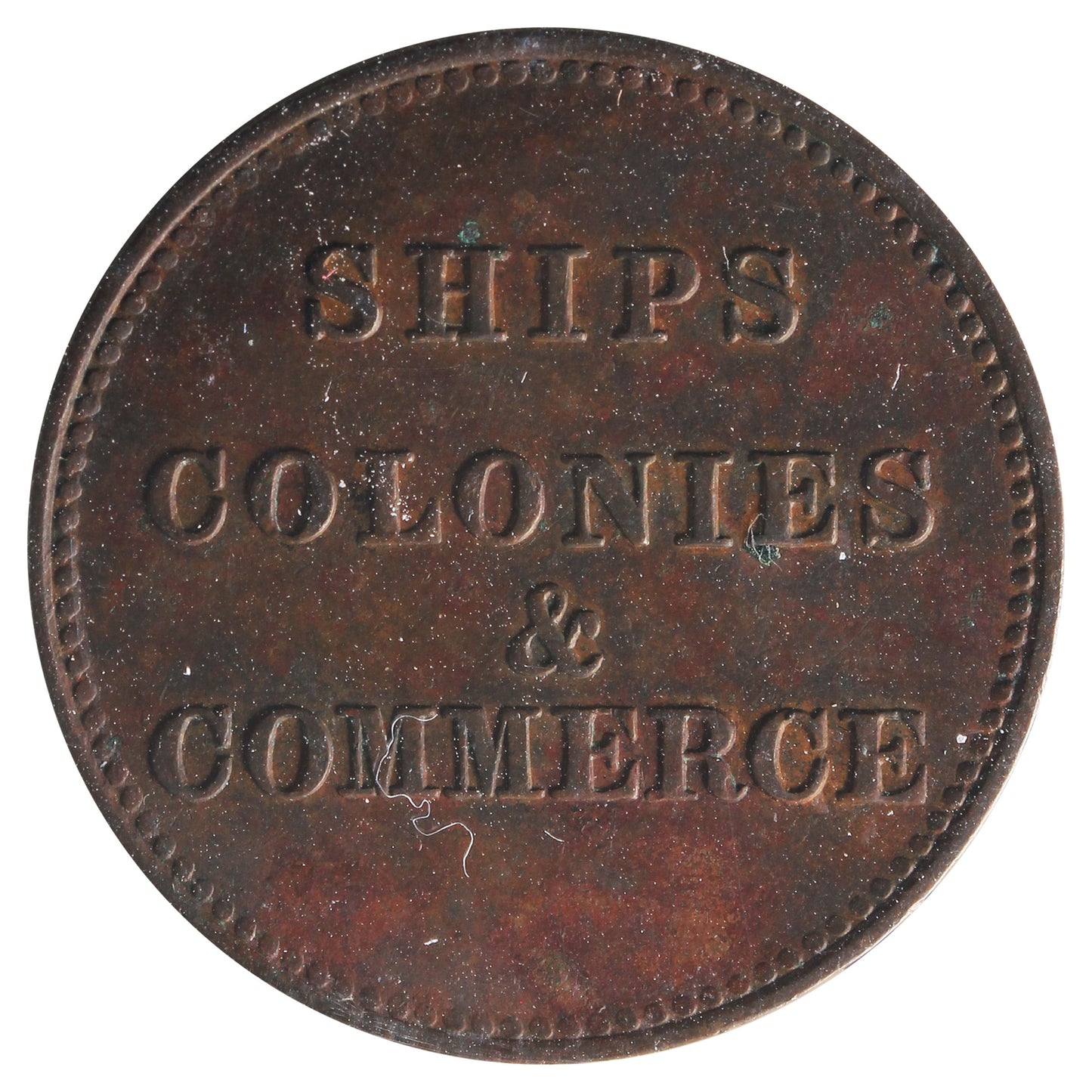 PE-10-38 No Date PEI Ships Colonies & Commerce Token ICCS Certified AU-50 BR #997