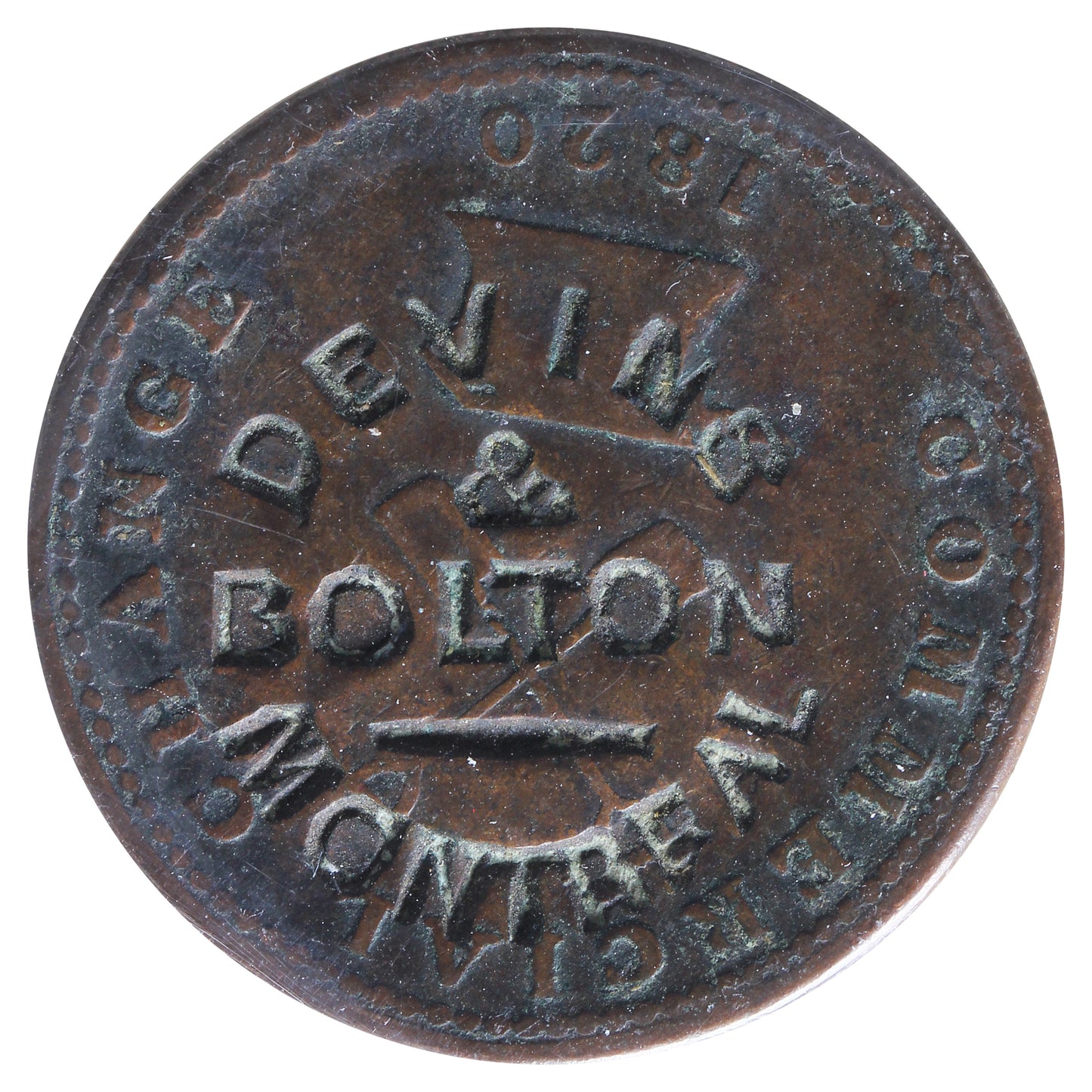 Devins & Bolton Counterstamp Over UC-9A 1820 UC Commercial Change Token ICCS Cert. F12