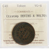 Devins & Bolton Counterstamp Over LC-48 1812 Lower Canada Tiffin Token ICCS Certified VG8