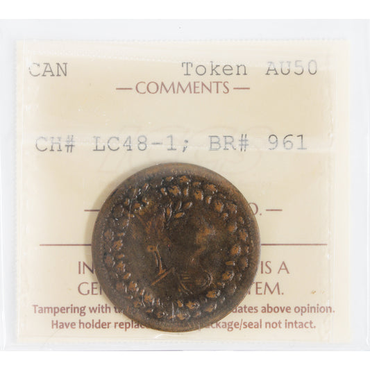 LC-48-1 1812 Lower Canada Tiffin Token ICCS Certified AU-50 BR #961