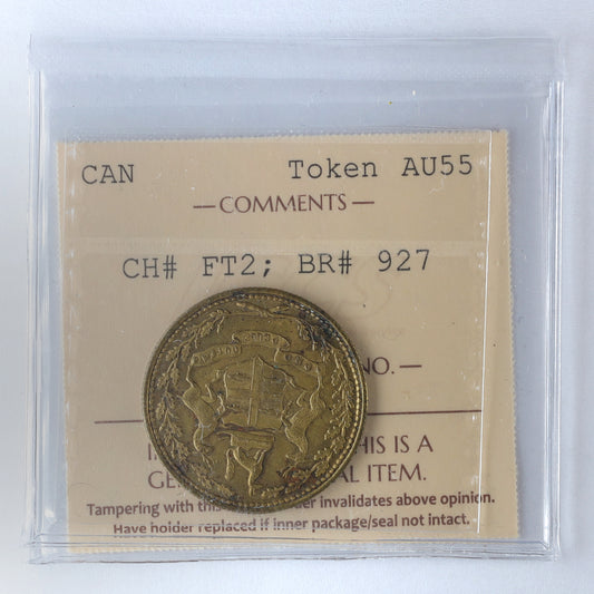 FT-2 Hudson's Bay Fur Trade 1/2 Made Beaver Token ICCS Certified AU55 BR# 927