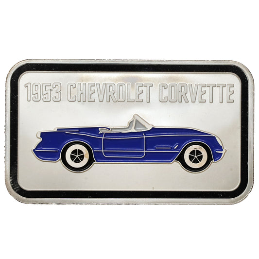 1953 Blue Chevrolet Corvette 1oz .999 Silver Art Bar (No Tax) Capsule Scuffed
