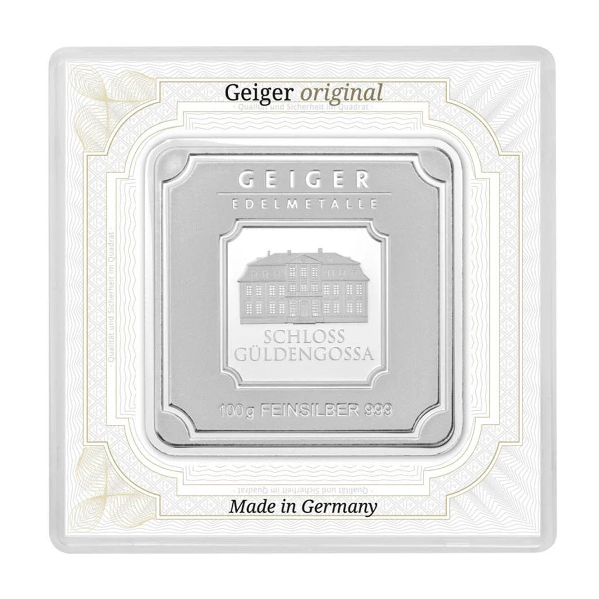 Geiger Edelmetalle 100g Silver Bar in Capsule (No Tax) Capsule Scr/Scuff