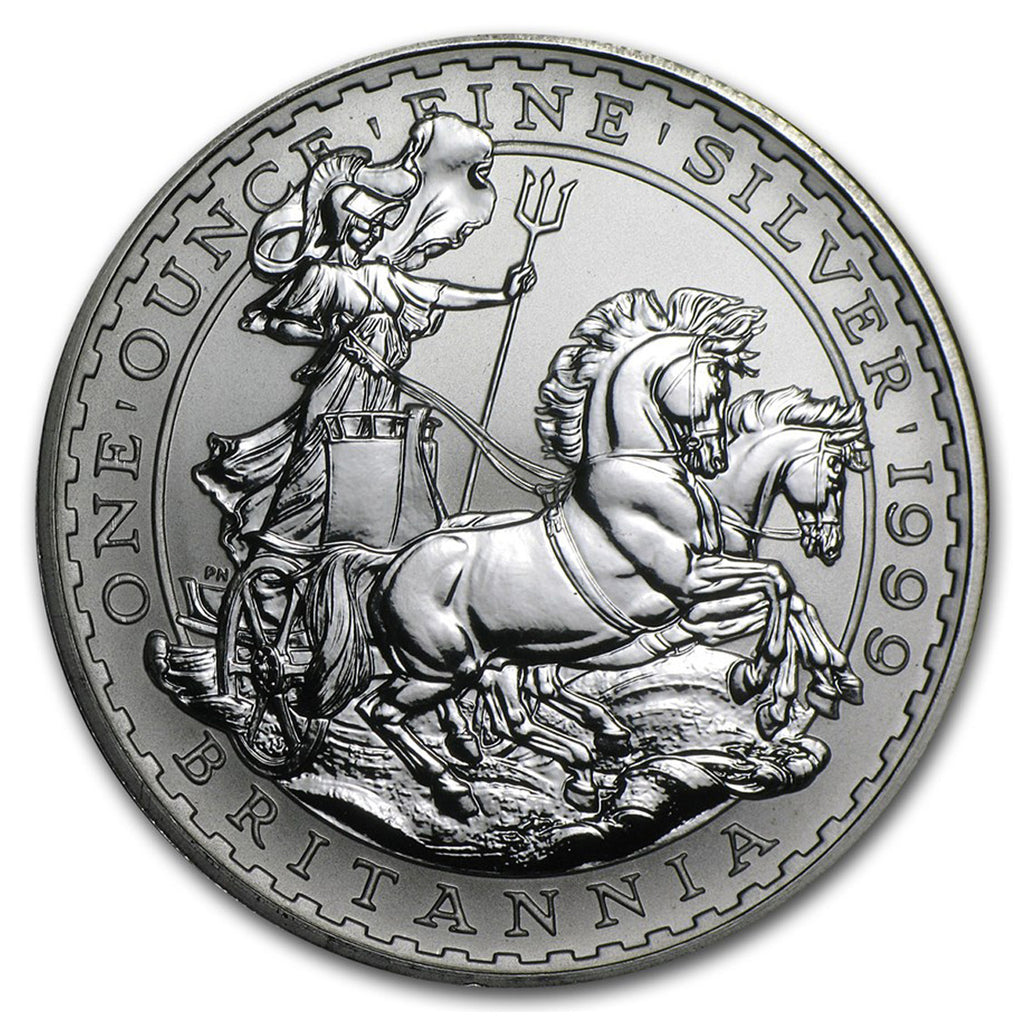1999 Great Britain £2 Britannia 1oz Silver, SEALED (Seal worn/Light Toning)