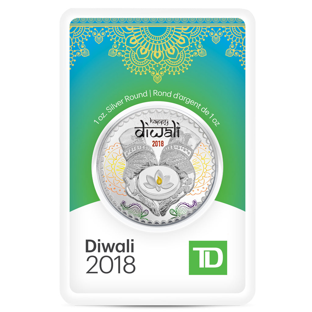 TD Bank 2018 Diwali 1oz Silver Round in Package (No Tax) Rim/Edge Toning