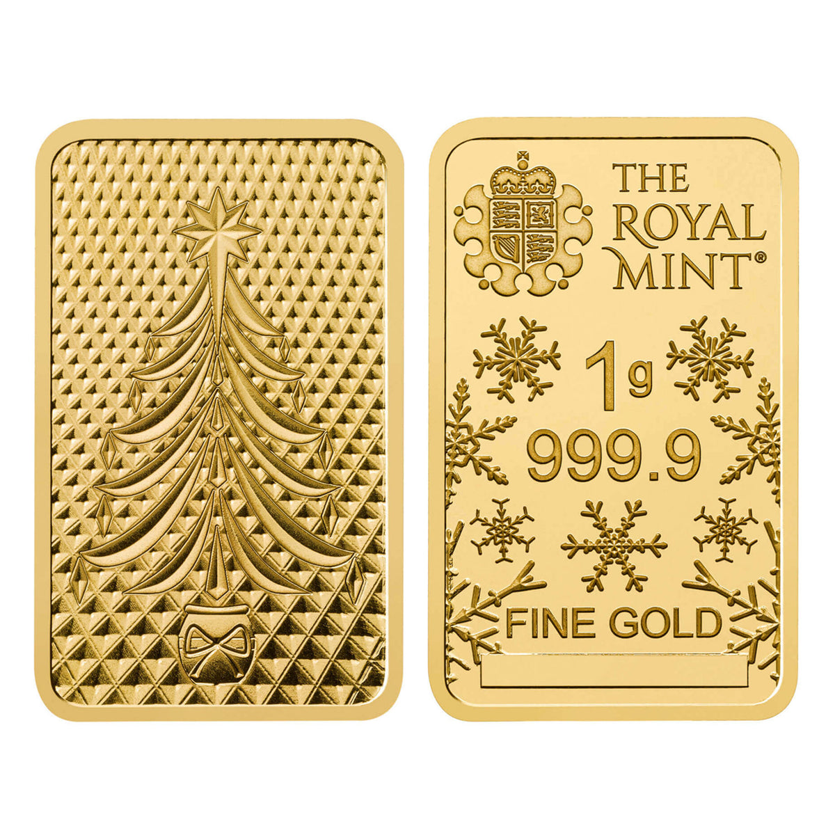 The Royal Mint 1 gram Christmas Tree .9999 Gold Bar in Assay (No Tax)