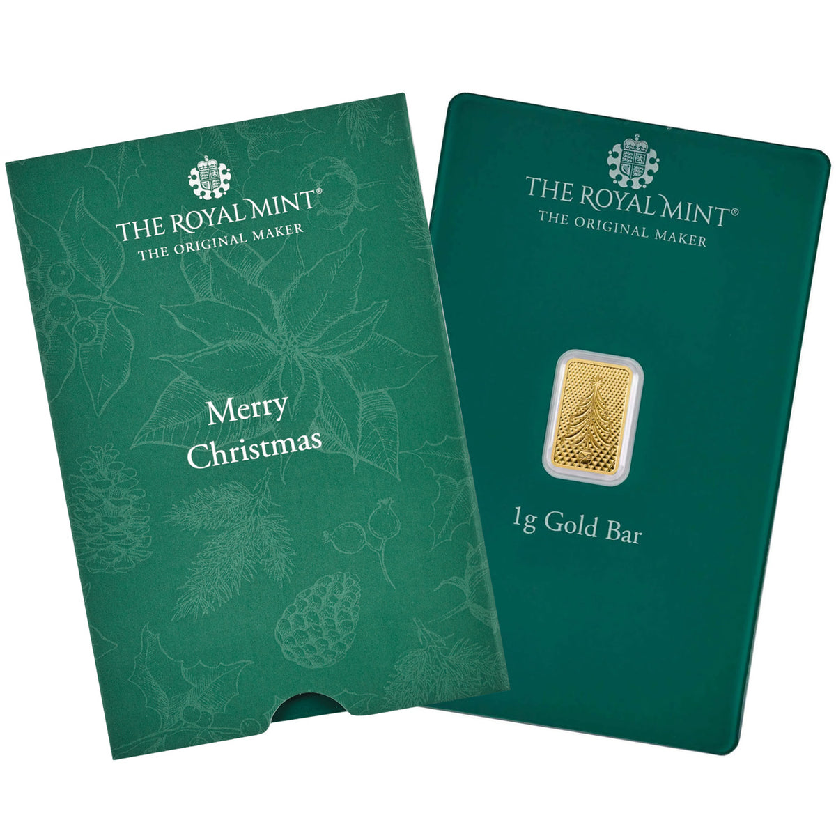 The Royal Mint 1 gram Christmas Tree .9999 Gold Bar in Assay (No Tax)