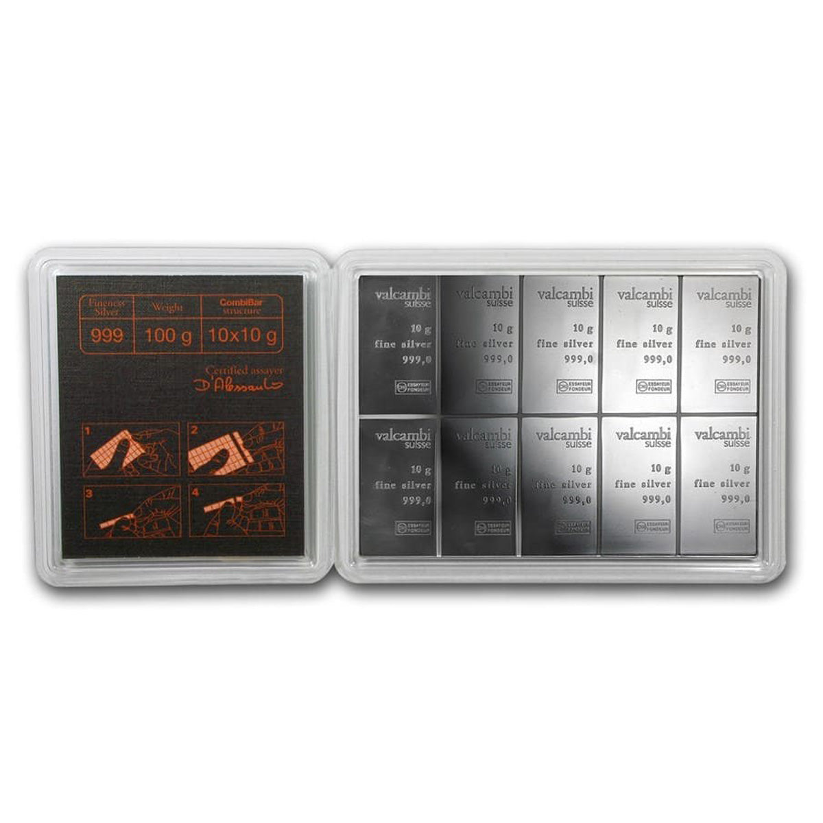 Set of 10x Valcambi 10g Silver Bars, 10pcs Sealed in Holder (No Tax) Flaws